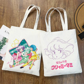 Japoniški anime kreminiai mami pirkinių krepšiai moterims, drobiniai, sulankstomi pirkinių krepšiai.