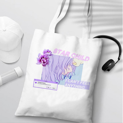 Japoniški anime kreminiai mami pirkinių krepšiai moterims, drobiniai, sulankstomi pirkinių krepšiai.