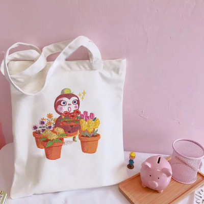 Animal Crossing Aranyos vállvászon táskák Harajuku Nagy kapacitású Messenger női Kawaii táskák Rajzfilmnyomat Vicces bevásárlótáska
