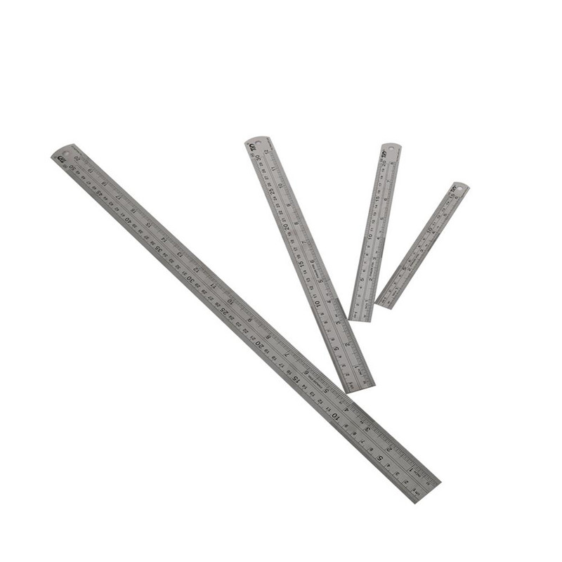 Nerūsējošā tērauda divpusējs taisns lineāls centimetrs collas mērogs metriskais lineāls, precīzijas mērinstruments 15cm/20cm/30cm/50cm