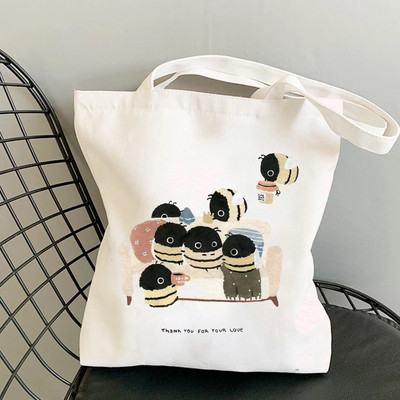 Geantă de tote din pânză Geantă pentru cumpărături Geantă de mână cu animale broaște 2021, la modă, ocazional, de capacitate mare, drăguț, cu imprimare a scrisori din desene animate.