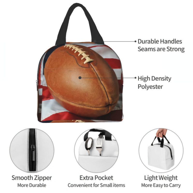 Nogomet protiv američke zastave, torba za ručak, izolirana kutija za ručak, mekana rashladna torba za djecu, odrasle muškarce, žene