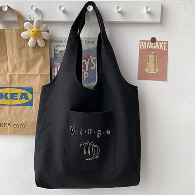 Animacinis filmas Paprastas juodas pečių krepšys Moteriškas krepšys Rankinė Kasdienis žvaigždyno raštų spausdinimas Didelės talpos krepšys Minkštas važinėjantis į darbą