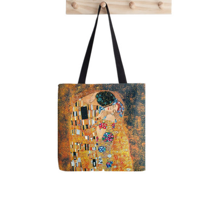 2021-es vásárló Gustav Klimt A csók nyomott táska női Harajuku vásárló kézitáska lány Vállas bevásárlótáska Lady Canvas Bag