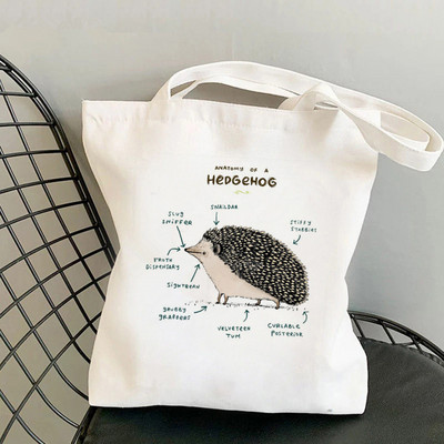 2021 Shopper Anatomy of a Hedgehog Printed Tote Bag жени Harajuku shopper чанта момиче Чанта за пазаруване през рамо Дамска платнена чанта