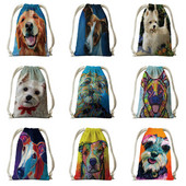 Ulje na platnu Tisak psa s vrećicama s vrećicama za ženski ruksak od poliesterskog užeta, ruksak umotan u putnu torbu