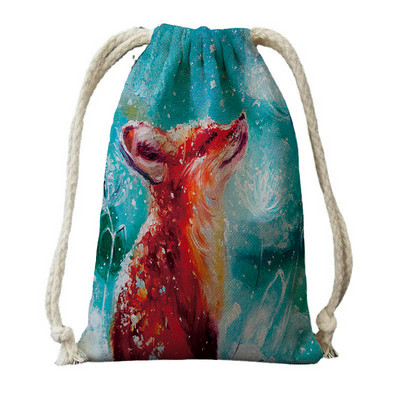 Ulje na platnu Tisak psa s vrećicama s vrećicama za ženski ruksak od poliesterskog užeta, ruksak umotan u putnu torbu