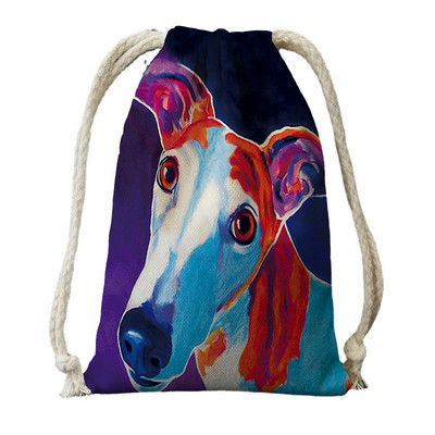 Ulje na platnu Tisak psa s vrećicama s vrećicama za ženski ruksak od poliesterskog užeta, ruksak umotan u putnu torbu