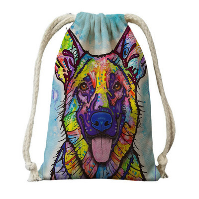 Ulje na platnu Tisak psa s vrećicama s vrećicama za ženski ruksak od poliesterskog užeta, ruksak umotan u putnu torbu