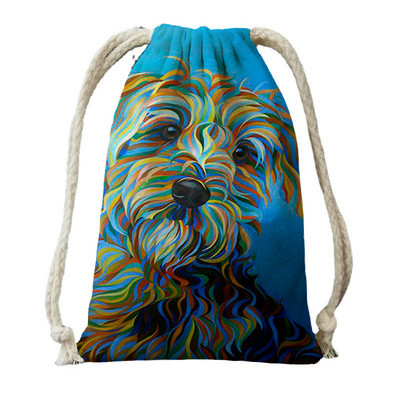 Ulje na platnu Tisak psa s vrećicama s vrećicama za ženski ruksak od poliesterskog užeta, ruksak umotan u putnu torbu