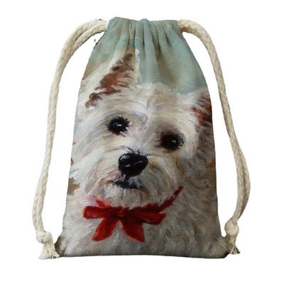 Ulje na platnu Tisak psa s vrećicama s vrećicama za ženski ruksak od poliesterskog užeta, ruksak umotan u putnu torbu