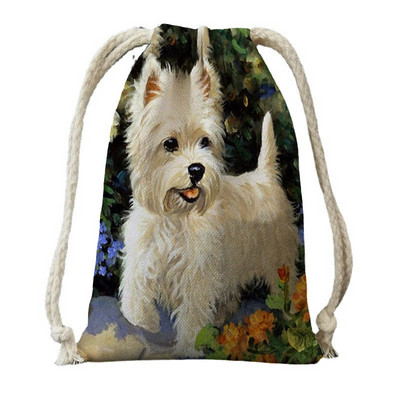 Ulje na platnu Tisak psa s vrećicama s vrećicama za ženski ruksak od poliesterskog užeta, ruksak umotan u putnu torbu