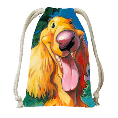 Ulje na platnu Tisak psa s vrećicama s vrećicama za ženski ruksak od poliesterskog užeta, ruksak umotan u putnu torbu