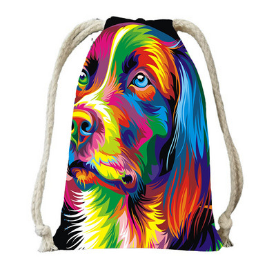 Ulje na platnu Tisak psa s vrećicama s vrećicama za ženski ruksak od poliesterskog užeta, ruksak umotan u putnu torbu