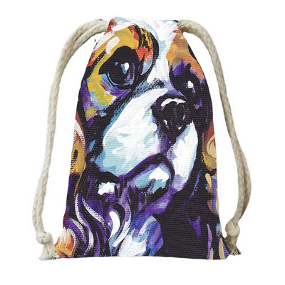 Ulje na platnu Tisak psa s vrećicama s vrećicama za ženski ruksak od poliesterskog užeta, ruksak umotan u putnu torbu