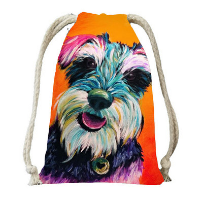 Ulje na platnu Tisak psa s vrećicama s vrećicama za ženski ruksak od poliesterskog užeta, ruksak umotan u putnu torbu