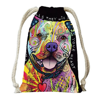 Ulje na platnu Tisak psa s vrećicama s vrećicama za ženski ruksak od poliesterskog užeta, ruksak umotan u putnu torbu