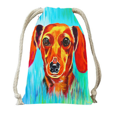 Ulje na platnu Tisak psa s vrećicama s vrećicama za ženski ruksak od poliesterskog užeta, ruksak umotan u putnu torbu