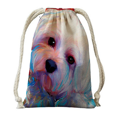 Ulje na platnu Tisak psa s vrećicama s vrećicama za ženski ruksak od poliesterskog užeta, ruksak umotan u putnu torbu