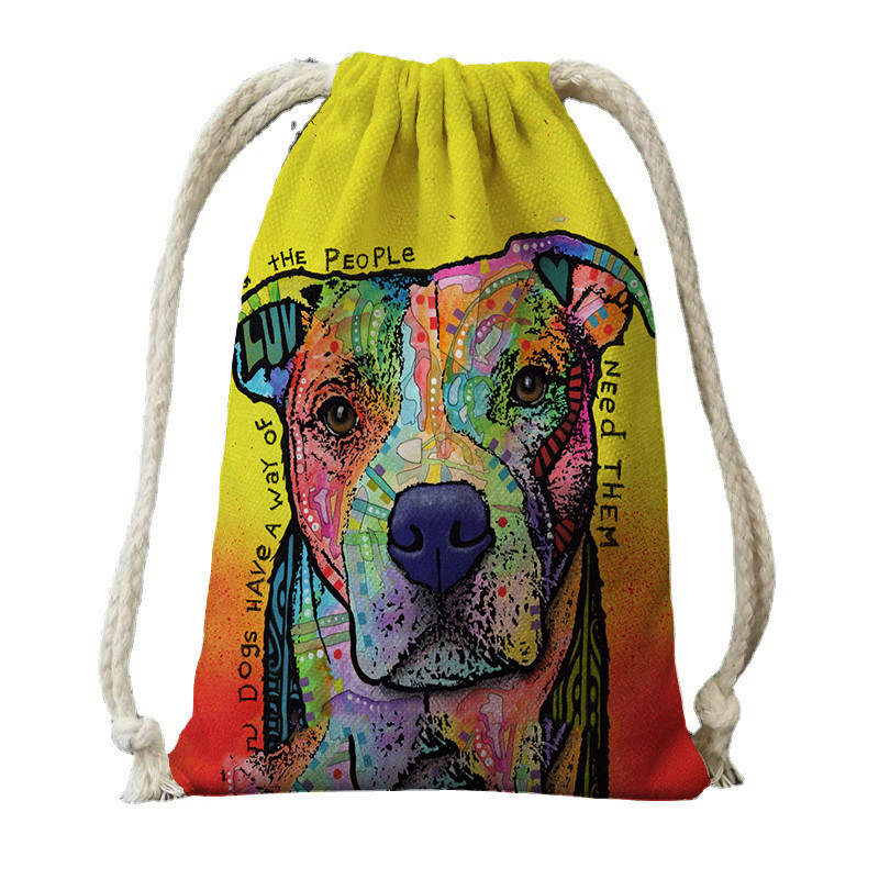 Ulje na platnu Tisak psa s vrećicama s vrećicama za ženski ruksak od poliesterskog užeta, ruksak umotan u putnu torbu