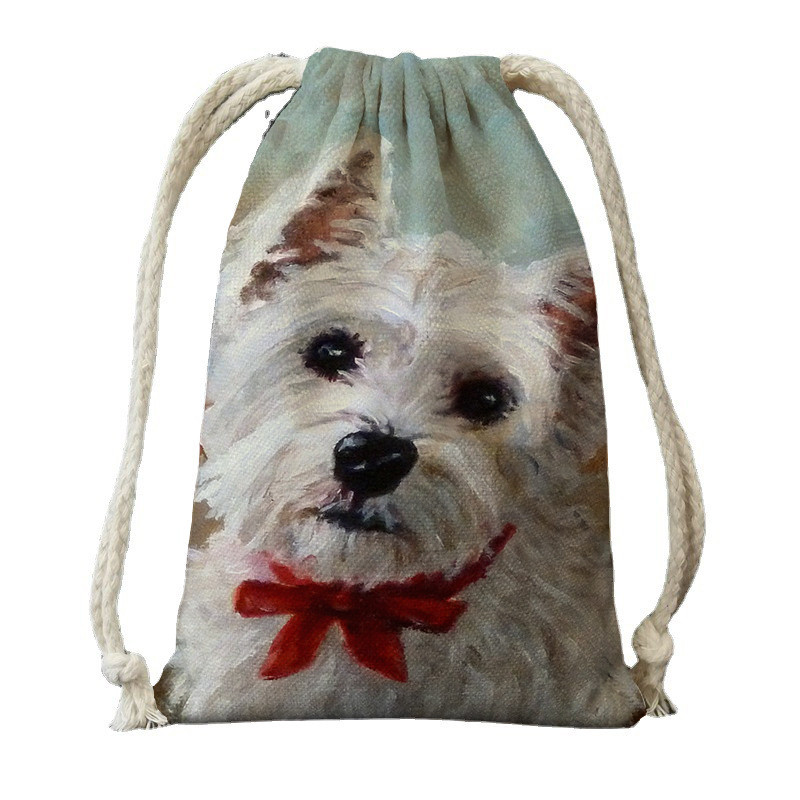 Ulje na platnu Tisak psa s vrećicama s vrećicama za ženski ruksak od poliesterskog užeta, ruksak umotan u putnu torbu