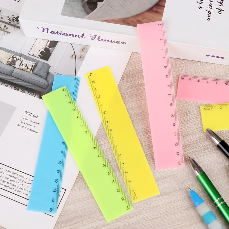 24 бр. Пластмасови линийки, 6-инчова прозрачна права линийка Цветна безопасна линийка 0-15 см Детски училищни линийки