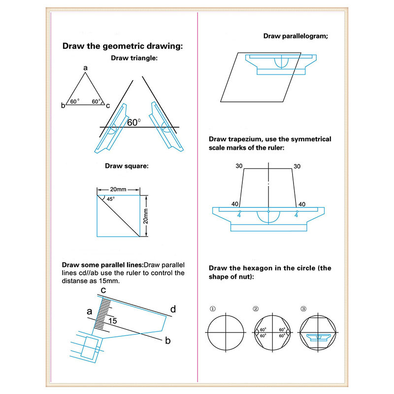 Мултифункционална линийка за рисуване Преносима универсална успоредна линийка Практичен инструмент за измерване за училищен офис линейка школьная