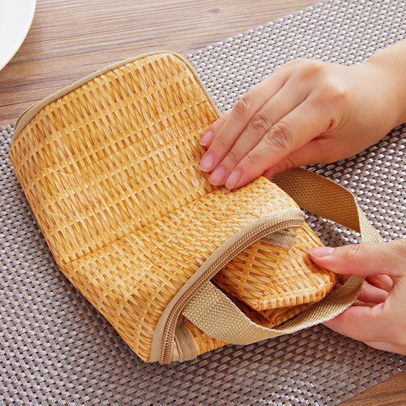 Izolirana termalna torba za ručak Kreativni hladnjak s printom od ratana Prijenosna pakirana kutija za ručak Posuda za hranu za piknik Radna torba za žene