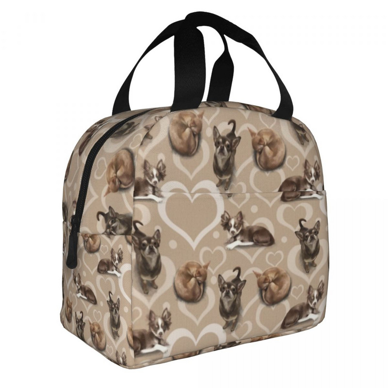 Uzorak slatkog šteneta čivave, izolirana torba za ručak za žene, ljubitelje pasa, prijenosni hladnjak, termalna kutija za bento, kampiranje, putovanja