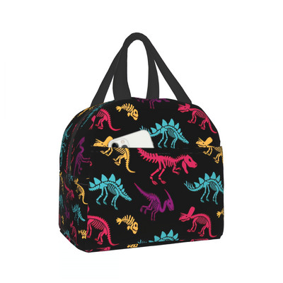 Imiss Πολύχρωμοι Δεινόσαυροι Σκελετοί Απολιθώματα Επαναχρησιμοποιήσιμη Μονωμένη τσάντα μεσημεριανού γεύματος Χαριτωμένα κινούμενα σχέδια Dino Animal Pattern Cooler Tote Box