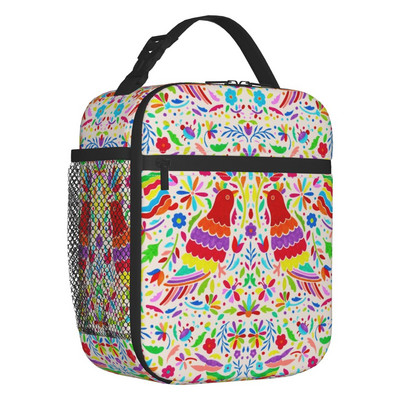 Meksikietiškos „Otomi Birds“ tekstūros termiškai izoliuoti pietų krepšiai moterims Liaudies gėlių menas Daugiafunkcinė maisto dėžutė su kelioniniais pietų krepšiais