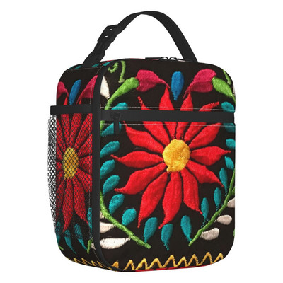 Meksikietiškos „Otomi Birds“ tekstūros termiškai izoliuoti pietų krepšiai moterims Liaudies gėlių menas Daugiafunkcinė maisto dėžutė su kelioniniais pietų krepšiais