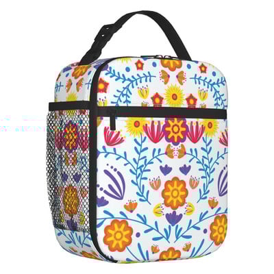 Meksikietiškos „Otomi Birds“ tekstūros termiškai izoliuoti pietų krepšiai moterims Liaudies gėlių menas Daugiafunkcinė maisto dėžutė su kelioniniais pietų krepšiais