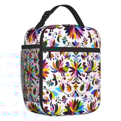 Meksikietiškos „Otomi Birds“ tekstūros termiškai izoliuoti pietų krepšiai moterims Liaudies gėlių menas Daugiafunkcinė maisto dėžutė su kelioniniais pietų krepšiais
