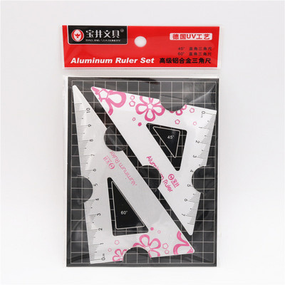 4 gab./Komplekts UV alumīnija sakausējuma lineāls, rasējums, mērījums, ģeometrija, trijstūris, lineāls taisnvirziena transportētājs Dažādi lineāli