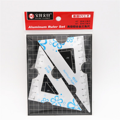 4 gab./Komplekts UV alumīnija sakausējuma lineāls, rasējums, mērījums, ģeometrija, trijstūris, lineāls taisnvirziena transportētājs Dažādi lineāli