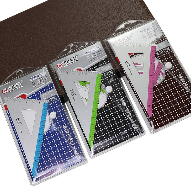 4 gab./Komplekts UV alumīnija sakausējuma lineāls, rasējums, mērījums, ģeometrija, trijstūris, lineāls taisnvirziena transportētājs Dažādi lineāli