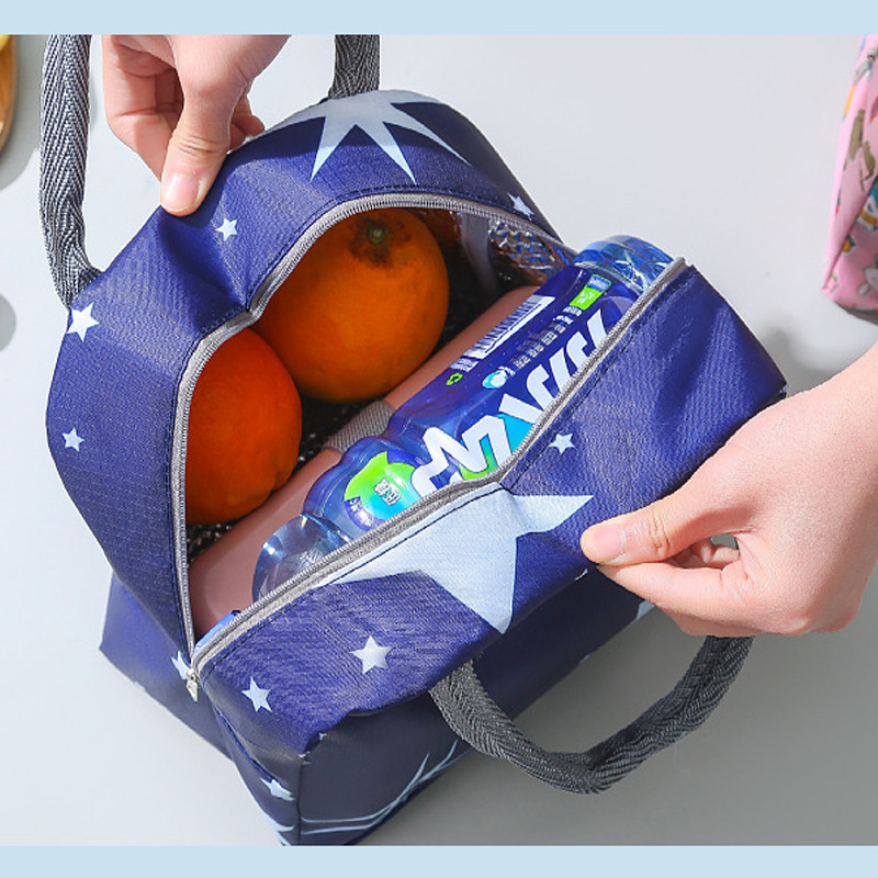 Geantă de prânz Izolație termică Cutie Bento portabilă Studenți Lucrători de birouri Tote de imprimare cu desene animate cu lunchbox Saci din folie îngroșată