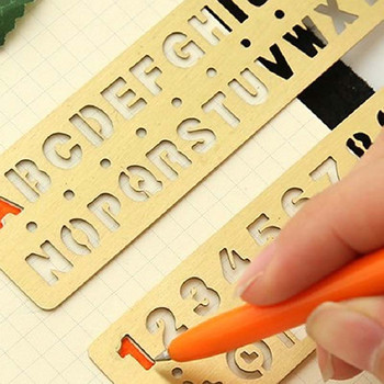 Творческа месингова многофункционална линийка Маркиране на букви и цифри Шаблон за рисуване Инструменти Детски подаръци Канцеларски материали Ученически пособия