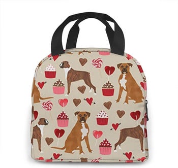 Boxer Dog Valentines Love Cupcakes τσάντα μεσημεριανού γεύματος για γυναίκες κορίτσια Παιδική μονωμένη θήκη πικνίκ Θερμική ψύξη Tote Bento Μεγάλο γεύμα