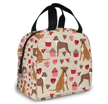 Boxer Dog Valentines Love Cupcakes τσάντα μεσημεριανού γεύματος για γυναίκες κορίτσια Παιδική μονωμένη θήκη πικνίκ Θερμική ψύξη Tote Bento Μεγάλο γεύμα