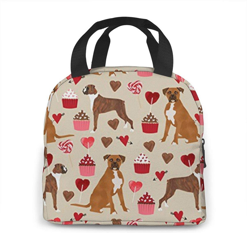 Boxer Dog Valentino Love Cupcakes Pietums Krepšys Moterims Merginoms Vaikams Izoliuotas Pikniko Maišelis Terminis Aušintuvas Tote Bento Didelis Maistas