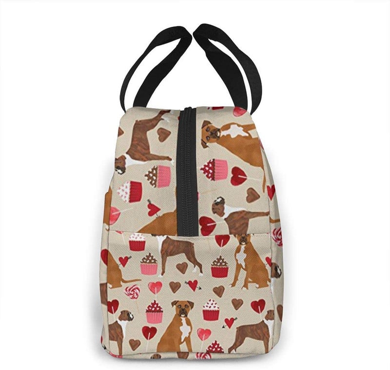 Boxer Dog Valentino Love Cupcakes Pietums Krepšys Moterims Merginoms Vaikams Izoliuotas Pikniko Maišelis Terminis Aušintuvas Tote Bento Didelis Maistas