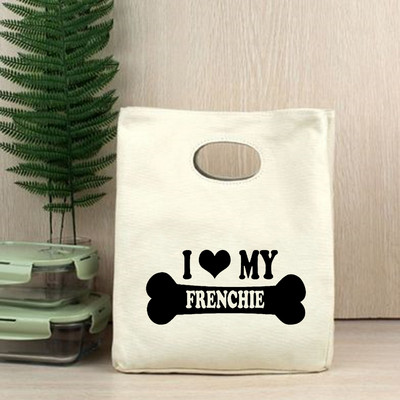 I Love Frenchie Cooler torbe za ručak French Bulldog Bento Box torbe Ženska ručna torba Termalna prijenosna torbica za piknik Putna torbica za skladištenje hrane