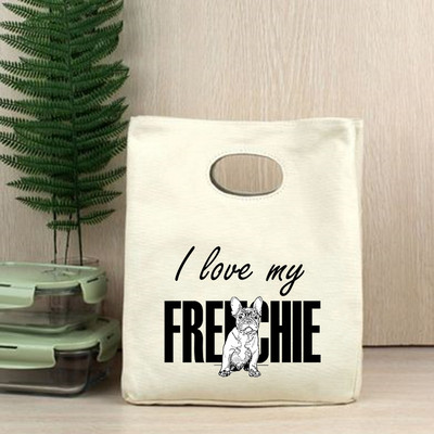 I Love Frenchie Cooler torbe za ručak French Bulldog Bento Box torbe Ženska ručna torba Termalna prijenosna torbica za piknik Putna torbica za skladištenje hrane