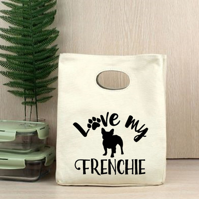 I Love Frenchie Cooler torbe za ručak French Bulldog Bento Box torbe Ženska ručna torba Termalna prijenosna torbica za piknik Putna torbica za skladištenje hrane
