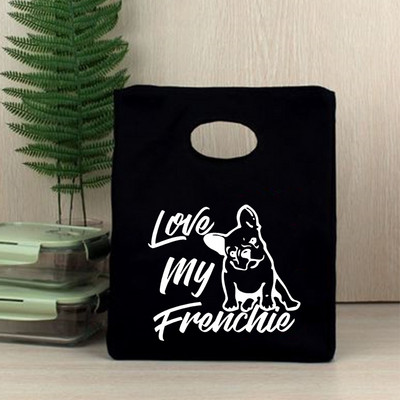 I Love Frenchie Cooler torbe za ručak French Bulldog Bento Box torbe Ženska ručna torba Termalna prijenosna torbica za piknik Putna torbica za skladištenje hrane