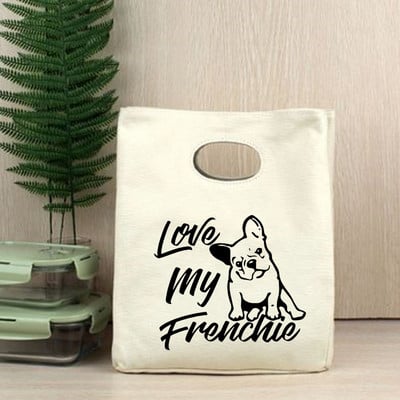 I Love Frenchie Cooler torbe za ručak French Bulldog Bento Box torbe Ženska ručna torba Termalna prijenosna torbica za piknik Putna torbica za skladištenje hrane