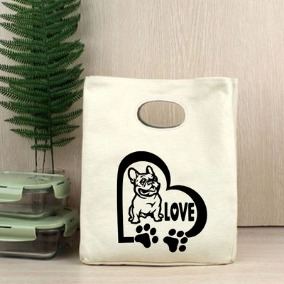 I Love Frenchie Cooler torbe za ručak French Bulldog Bento Box torbe Ženska ručna torba Termalna prijenosna torbica za piknik Putna torbica za skladištenje hrane