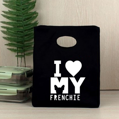 I Love Frenchie Cooler torbe za ručak French Bulldog Bento Box torbe Ženska ručna torba Termalna prijenosna torbica za piknik Putna torbica za skladištenje hrane